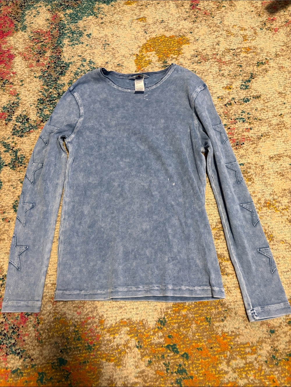Washed Blue Long Sleeve Top with Star Sleeve Detail
